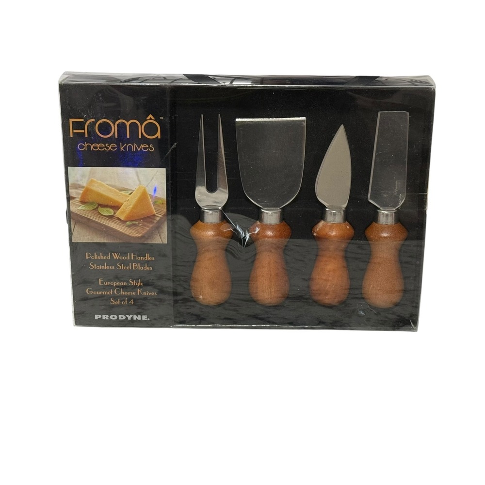 Prodyne Froma Cheese Knives Set 4 Brown New Wood‎ Handle Stainless Steel K-4-WS